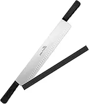 DELFINA 15 Inch Double Handle Cheese Knife with Blade Protector, Stomatal Blade with 5" Plastic Comfortable Handles, Cheese Knife for Cheese,Cakes,Vegetables,Butter,Soaps