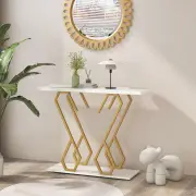 CostwayFaux Marble Console Table with Adjustable Foot Pads for Living Room-White