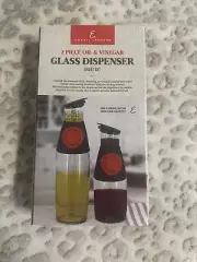 Emeril Lagasse Glass Dispenser Cruet Set Portion Control Oil Vinegar Dressing