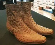 Latest Design Handmade Tan Ostrich Leather Boot High Ankle Zipper Boots 11 EEE