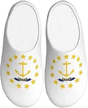 [EdWal] Rhode Island State Flag print Winter Warm Slippers Indoor Anti-skid Plush Slippers Relaxing at Home for Women Men