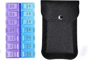 Travel Pill Organizer 2 Times a Day, PU Leather Portable Pill Case for Women/ Men, 7 Day AM PM Small Pill Box with Storage Bag Medicine Organizer for Vitamins Medicine Fish Oils Supplements