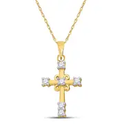 10k Yellow Gold Round Diamond Cross Pendant 1/10 Cttw