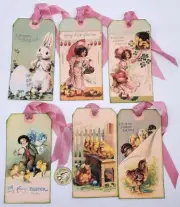 6-Easter-Vintage-Ephemera-Junk Journal-Party-Prim-Linen Cardstock-Gift-Hang-Tags