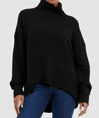 French Connection Women Black Vhari Turtleneck Wool Pullover Sweater Size XL
