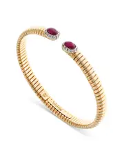 Alberto Milani 18K Yellow Gold Via Giardino Tubogas Domed Emerald Cabochon & Diamond Bracelet