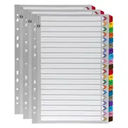 3x Marbig A-Z Tab Coloured A4 Ring Binder Plastic Divider Indices/Page Organiser