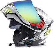 Modular Bluetooth Motorcycle Helmet Front Flip Up Motorcycle Helmet with Anti Fog Dual Visor Unisex DOT/ECE Approved A,L=59-60CM