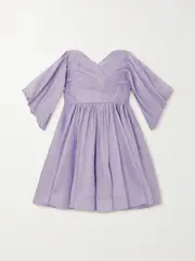 [Aje] Aje - Zorina Off-the-shoulder Pleated Linen-blend Mini Dress - Lilac - UK 14 UK 14 Purple