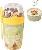 Overnight Oats Container - Double-Layer Cup with Lid and Spoon and Fork | 870ml Large Capacity Travel Mug | Cereal and Milk Container for Meal Prep