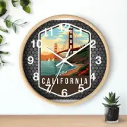 State Of California Skyline Art Wall Clock With an All Wood 3D Frame Time Piece