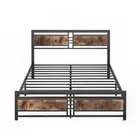 Levede 153Cm X 209Cm 96Cm Metal Bed Frame Queen Mattress Brown mdf Queen Bed Fra
