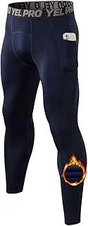 [Yuerlian] Mens Thermal Leggings Thermal Underwear Pants Base Layer Keep Warm Running Leggings Gym Workout Quick Dry Compression Tights Leggings with Pocket