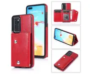 Case for Huawei P40, Leather Wallet Case With Card Pockets Back Flip Shockproof Cover Case-Red