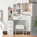 Dressing Table Stool Set Mirror Vanity LED Bulbs Makeup Desk Drawers for Bedroom