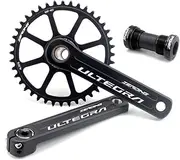 Bike Crankset, Road Bike Crankeset with Bottom Bracket 40/42/44/46/48/50T Aluminum Alloy Chainring Crankset 175mm Hollow Integrated GXP Crank Arm Set