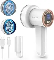 Fabric Shaver Fuzz Remover Rechargeable, HOMEASY Electric Lint Remover Shaver with 3 Blades & LED Digital Display, Sweater Couch Fabric Pill Shaver for Sweater, Couch, Furniture (White)