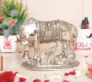 Metal Kamdhenu Cow & Calf with Bal Gopal Krishna Statue for Good Luck