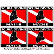 MAINE SCUBA DIVING Flag-Map Shape USA Rectangular Stickers, Decals 50mm (2") x4