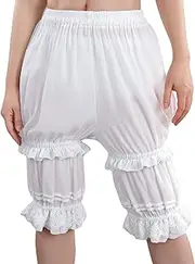 CR ROLECOS Damen Viktorianische Bloomers Vintage Rüschen Mittleres Bloomers mit Spitzenbordür Viktorianische Pumphose Schlafanzughose Leggings