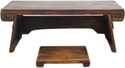 Generic Antique Tea Table with A Bench Japanese Tatami Table for Living Room Balcony Window Platform Coffee Cocktail Table Furniture Wood (Walnut Color)