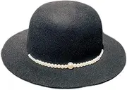 [Hcclijo] Wool Fedoras Hats for Women Pearl Belt Colorful Hat Bowler Bucket Hats Hat French Hat Wide Brim