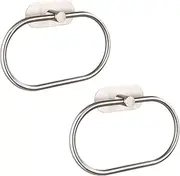 Eolax Towel Bar/Bath Towel Ring, Self Adhesive Hand Towel Ring for Bathroom, Stainless Steel Sticky Hand Towel Holder, No Drilling Modern Round Towel Hanger Wall Mounted (2 Pack, Brushed Nickel)