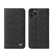 For iPhone 11 Pro Max Case Crocodile Genuine Cow Wallet Leather Cover Black