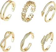 [LUTAKU] 6Pcs Gold Celtic Toe Ring Set Joint Ring for Women Girls Adjustable Lotus Toe Rings Tail Finger Flower Rings Set 6Pcs Beach Foot Ring Jewelry (Gold02), Stainless Steel, No Gemstone