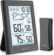 BALDR Indoor Outdoor Thermometer Wireless with Atomic Clock, Battery Powered Weather Station Indoor Outdoor with WWVB, Portable Outside Temperature Monitor for Home, Patio