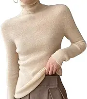 [Generic] Turtle Neck Sweater for Women | Casual Women's Turtleneck Slim Fit Knitted Pullover | Pullover Tops for Fall Beige