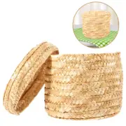 Mini Basket Small Wicker Storage Baskets Straw Round Lid Box Child