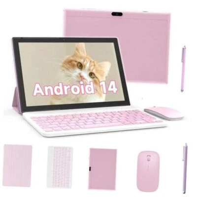 Tablet 2 in 1 Tablets 10 inch Android 14 Tablet Set with Keyboard 2in1 pink