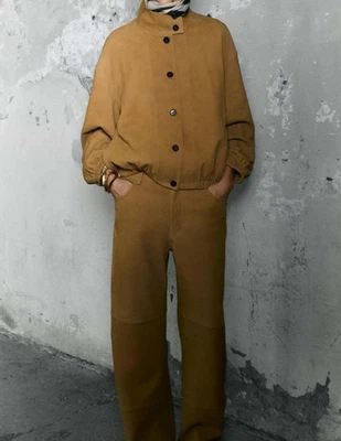 ZARA NEW WOMAN HIGH-WAIST ZW COLL LIMITED LEATHER PANTS MID-CAMEL 5761/241/756