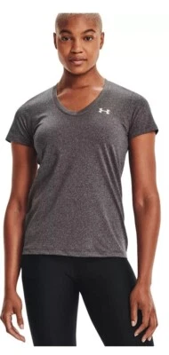 Under Armour Women's UA Tech V-Neck T-Shirt Top Carbon Heather Gray Size XS
