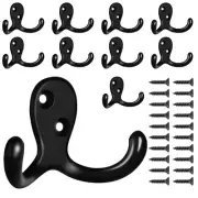 10 Pack Coat Hooks Wall Hooks for Hanging, Heavy Duty Double Prong Metal Hook...