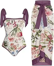 Zankie Womens Retro Bathing Suits, High Waist Beach Skirt Bathing Suit, Beach Skirt Bathing Suit - Retro Floral Print - Pool, Tropical Vacation
