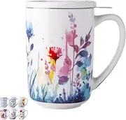 [AmorArc] Porcelain Tea Mug with Infuser and Lids, 18 Oz Large Cup Strainer with Bag Holder for Loose Leaf Tea, Steeping Coffee Mug for House-warming Wedding Birthday Gift