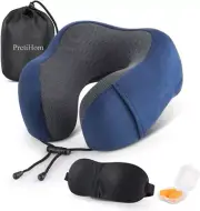 PretiHom Memory Foam Travel Neck Pillow w/3D Contoured Eye Mask Head/Neck Suppor
