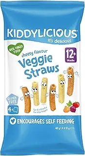 Kiddylicious - Cheesy Veggie Straws - Delicious Snacks for Babies - Suitable for 12+ Months - 4x12g - 48g