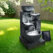 Gardeon Solar Fountain Water Feature Bird Bath Outdoor LED Lights 4-Tier Blue