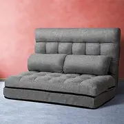 Artiss Sofa Bed, 2 Seaters Adjustable Futon Couch Cushions Flool Lounge Recliner Chair Lounger Office Outdoor Indoor Living Room Bedroom Furniture, Removable Foldable Soft Space Saving Grey
