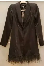 Aidan By Adrianna Papell US 2, Feather Trim Blazer Dress
