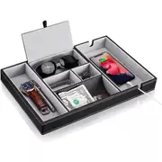 PU Leather Desk Organiser, Multi-Functional Valet Tray, Trinket Tray, Key Tray