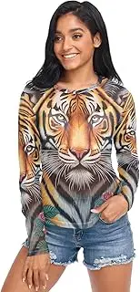 [RPLIFE] Tiger Red Roses Mesh Sleeve Top, Sheer Long Sleeve Tops for Women S-XXL