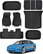 LPZAKVE 9 PCS XPE Floor Mats for Tesla Model Y 2024 to 2021 5 Seater, RHD All-Weather Non-Slip Front Rear Trunk Mat & Cargo Liner & Seat Back Cover, Tesla Model Y Interior Protection Accessories