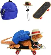 TTMIMIK 3 Pack Bearded Dragons Accessories Toy Lizard Backpack Adjustable Hat and Mini Skateboard Fit for Lizard Bearded Dragons Hamster Parrot Little Turtle Reptiles Small Animals
