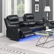 Chelsea 3R Seater Finest Leatherette Recliner Feature Console LED Light Ultra Cu