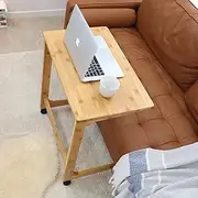 TV Tray Table, Side Table for Sofa, Couch, Bedside Table, End Table with or Without Wheels, Rolling Table with Castors, Small Table for Living Room Furniture, Coffee Table, Bamboo (C Shape)