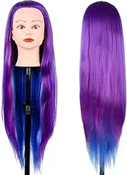 Mannequin Head with Hair,Manikin Training Head Hair Practice Cosmetology Hair Doll Head Synthetic Fiber Hair Hairdressing Training Model with Clamp Holder(Purple)